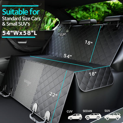 Dog Car Seat Cover - 100% Waterproof Hammock with Mesh Window, Scratchproof, Durable (Black, Standard (54" W X 58" L))